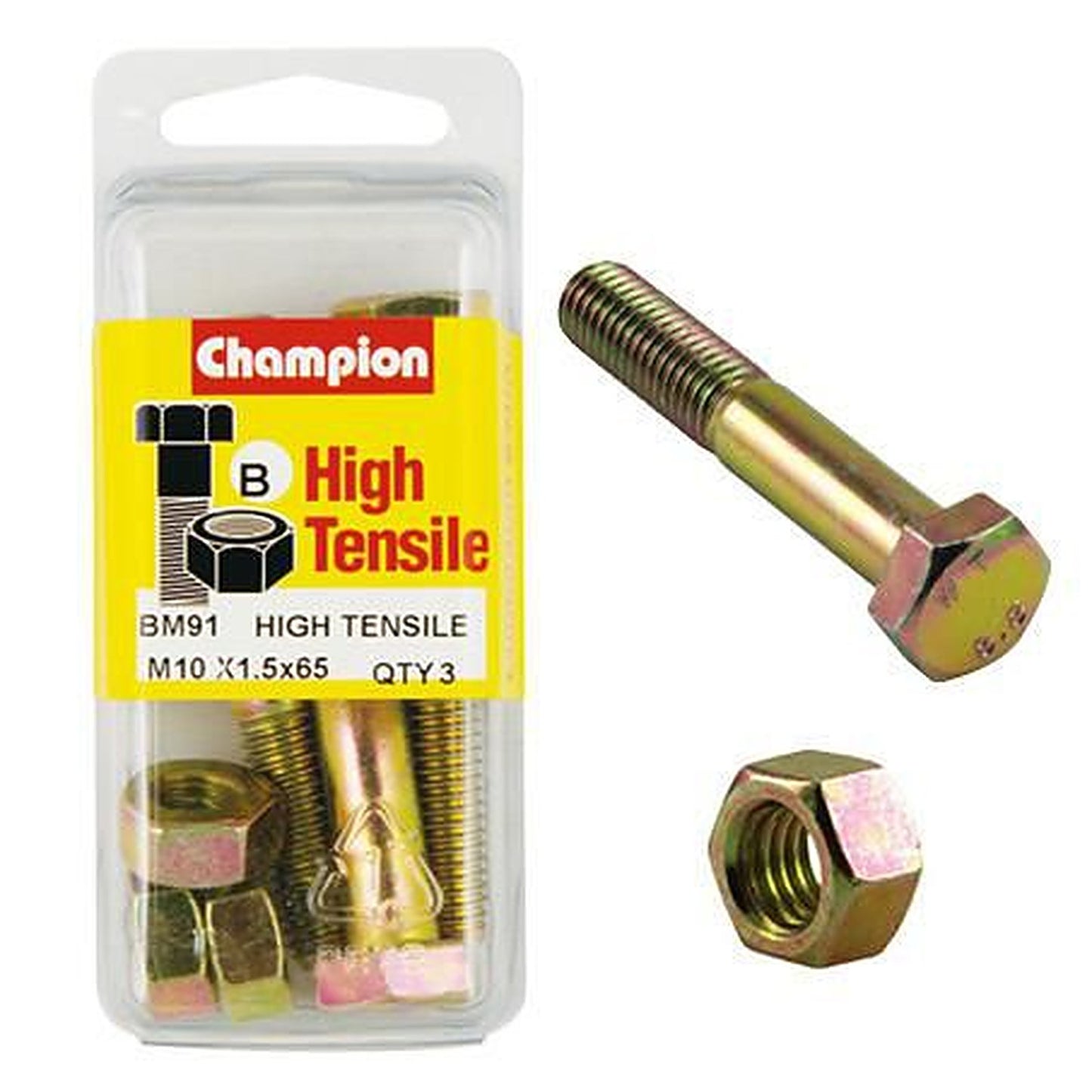 Champion Hex Bolt & Nut High Tensile M10 x 65mm Grade 8.8 BM91