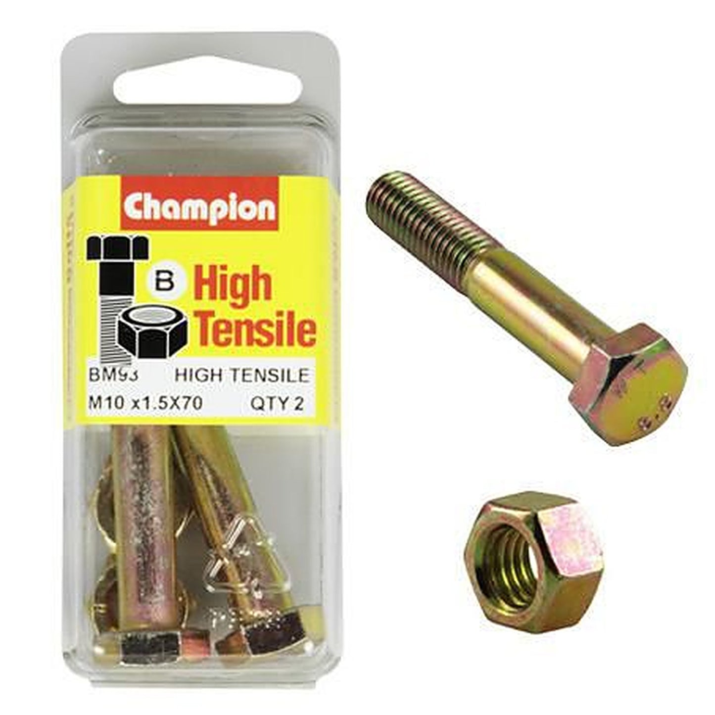 Champion Hex Bolt & Nut High Tensile M10 x 70mm Grade 8.8 BM93
