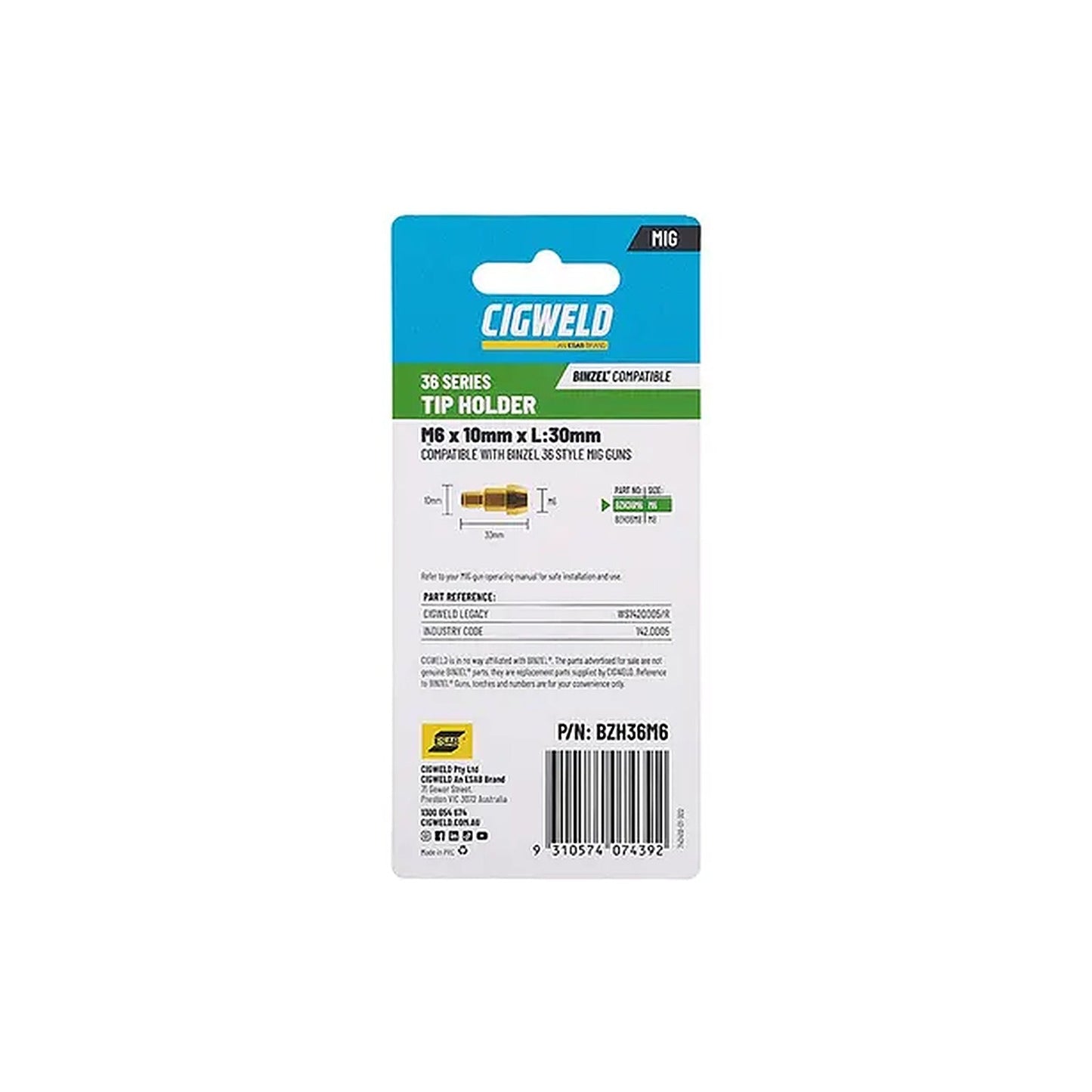 Cigweld BZL 36 Tip Holder M6 Binzel Compatible — 2 Pack BZH36M6