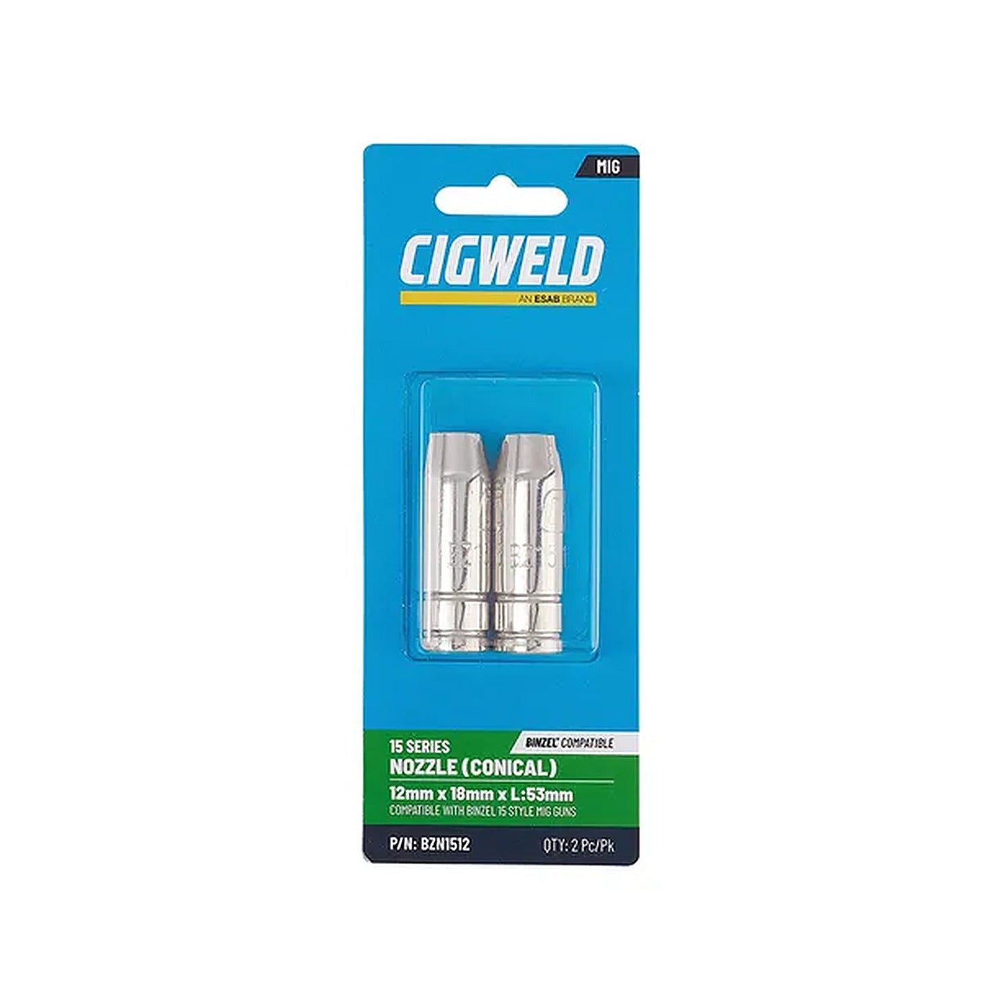 Cigweld BZL 15 Conical Nozzle 12mm Binzel Compatible — 2 Pack BZN1512