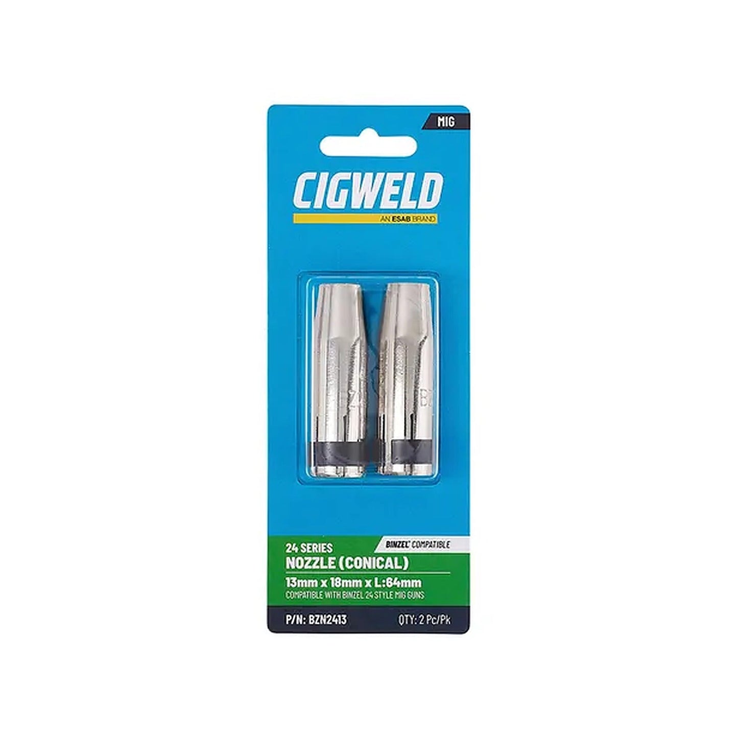 Cigweld BZL 24 Conical Nozzle 13mm Binzel Compatible — 2 Pack BZN2413