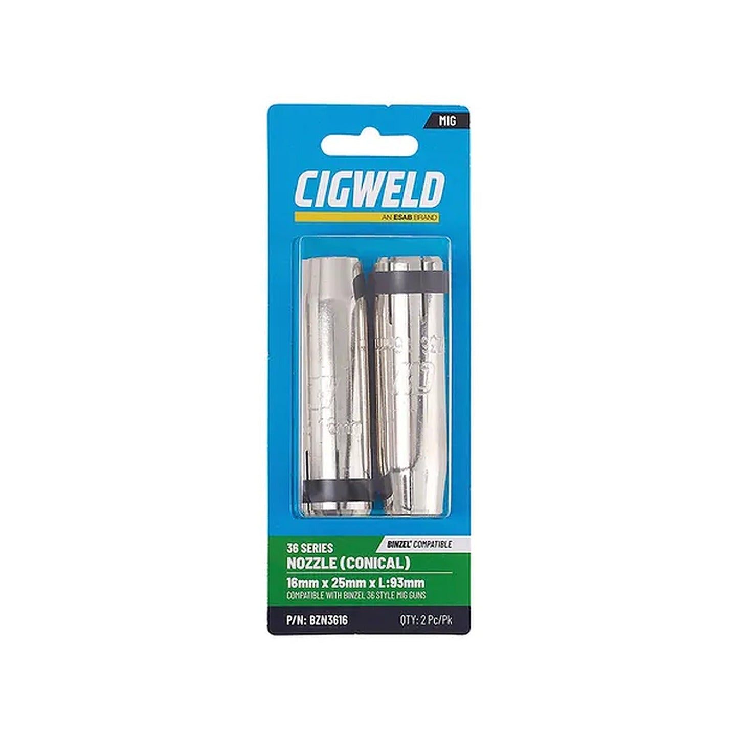 Cigweld BZL 36 Conical Nozzle 16mm Binzel Compatible — 2 Pack BZN3616