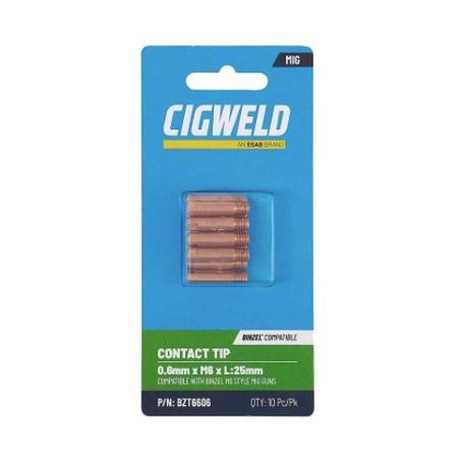 Cigweld BZL Contact Tip 0.6mm M6 x 25mm Pk 10 BZT6606