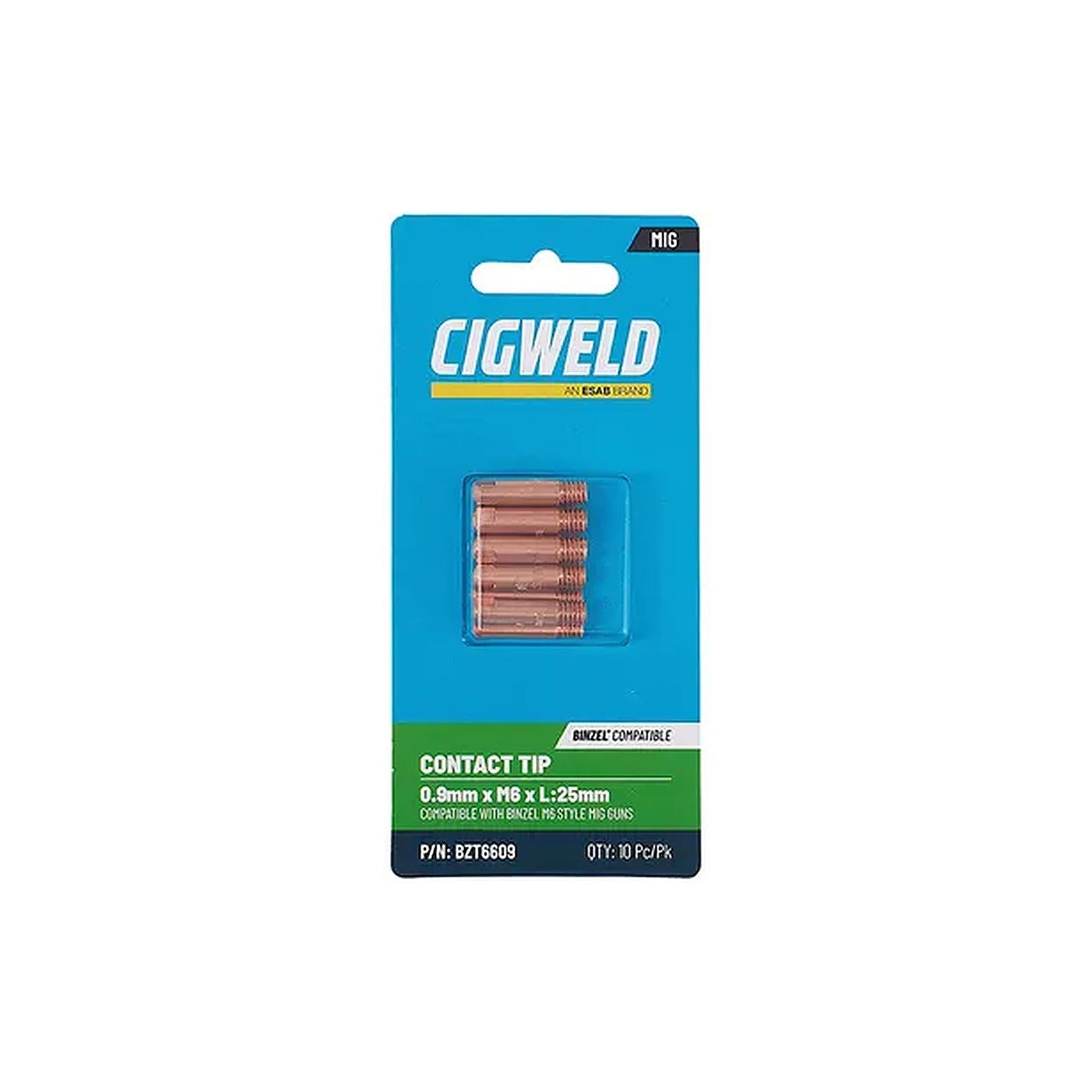 Cigweld BZL Contact Tip 0.9mm M6 x 25mm Binzel Compatible — 10 Pack BZT6609