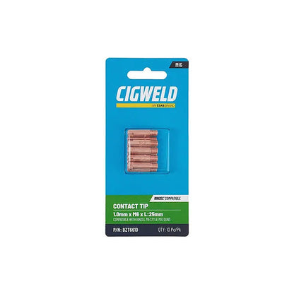 Cigweld BZL Contact Tip 1.0mm M6 x 25mm Suits BZL15 — 10 Pack BZT6610