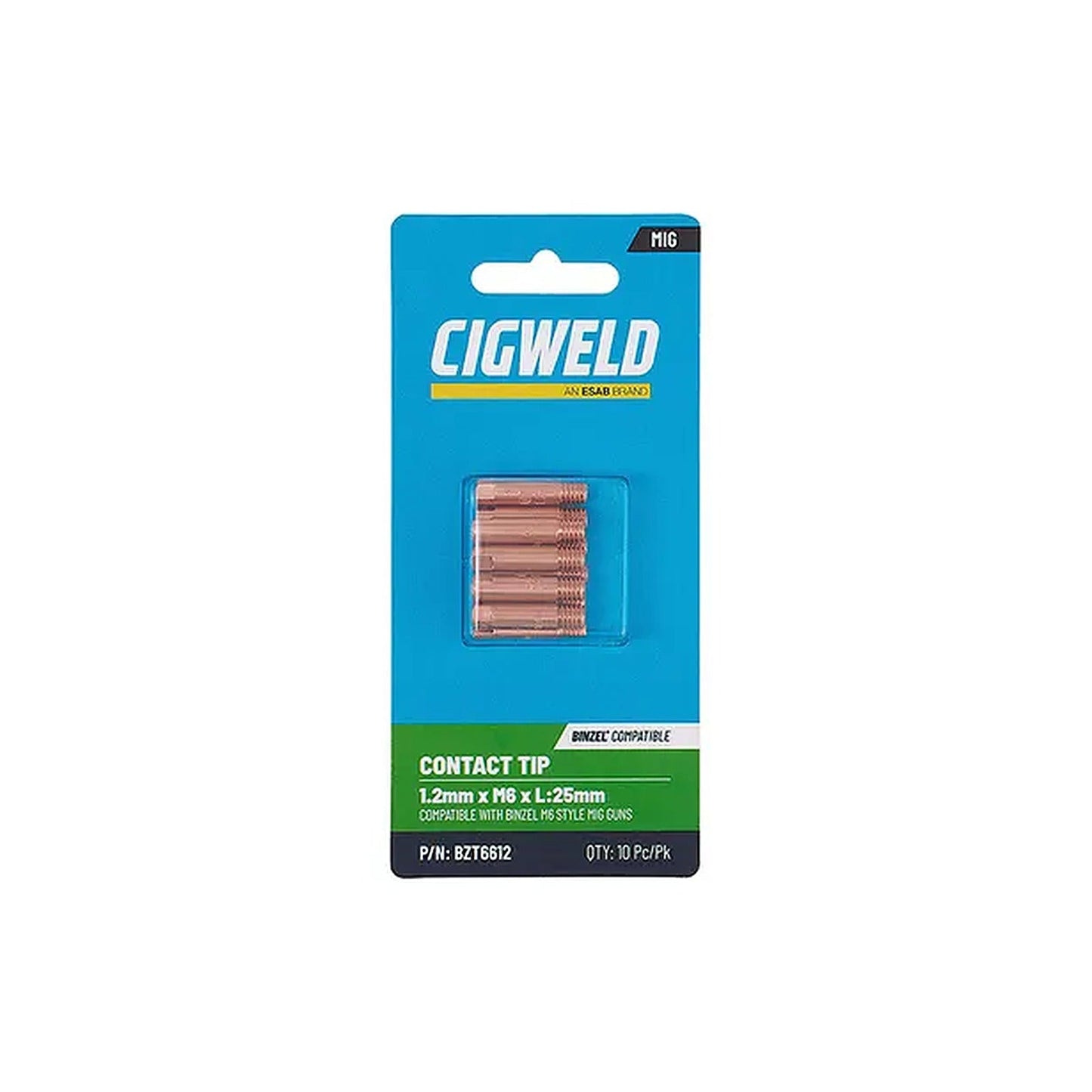Cigweld BZL Contact Tip 1.2mm M6 x 25mm Suits BZL15 — 10 Pack BZT6612