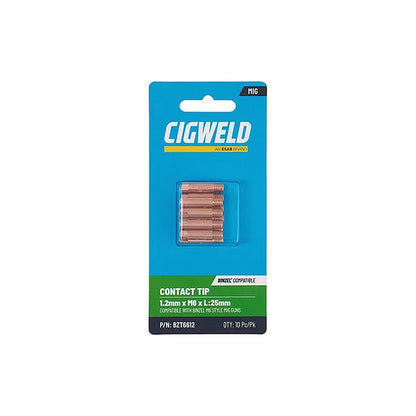Cigweld BZL Contact Tip 1.2mm M6 x 25mm Suits BZL15 — 10 Pack BZT6612