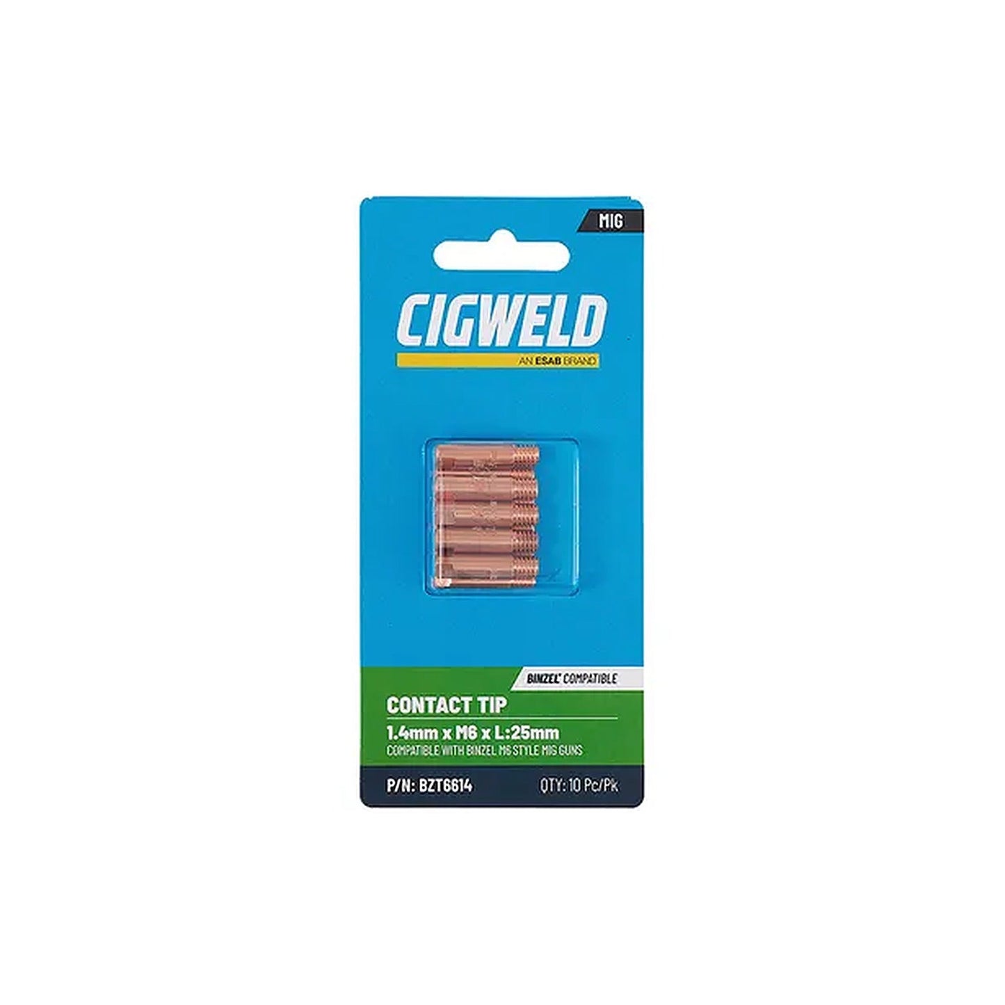 Cigweld BZL Contact Tip 1.4mm M6 x 25mm Suits BZL15 — 10 Pack BZT6614