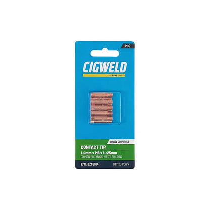 Cigweld BZL Contact Tip 1.4mm M6 x 25mm Suits BZL15 — 10 Pack BZT6614