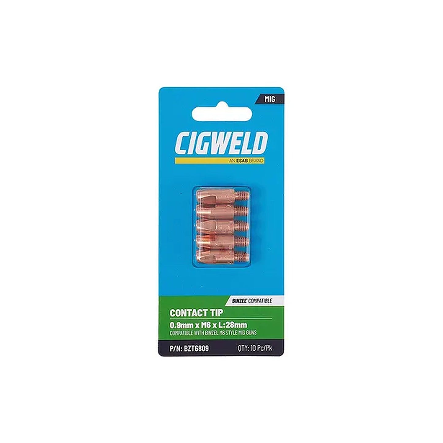 Cigweld BZL Contact Tip 0.9mm M6 x 28mm Suits BZL24/25/36 — 10 Pack BZT6809