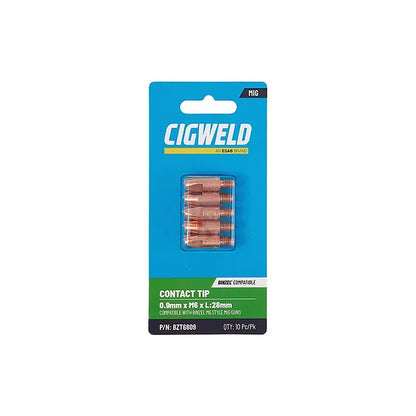 Cigweld BZL Contact Tip 0.9mm M6 x 28mm Suits BZL24/25/36 — 10 Pack BZT6809
