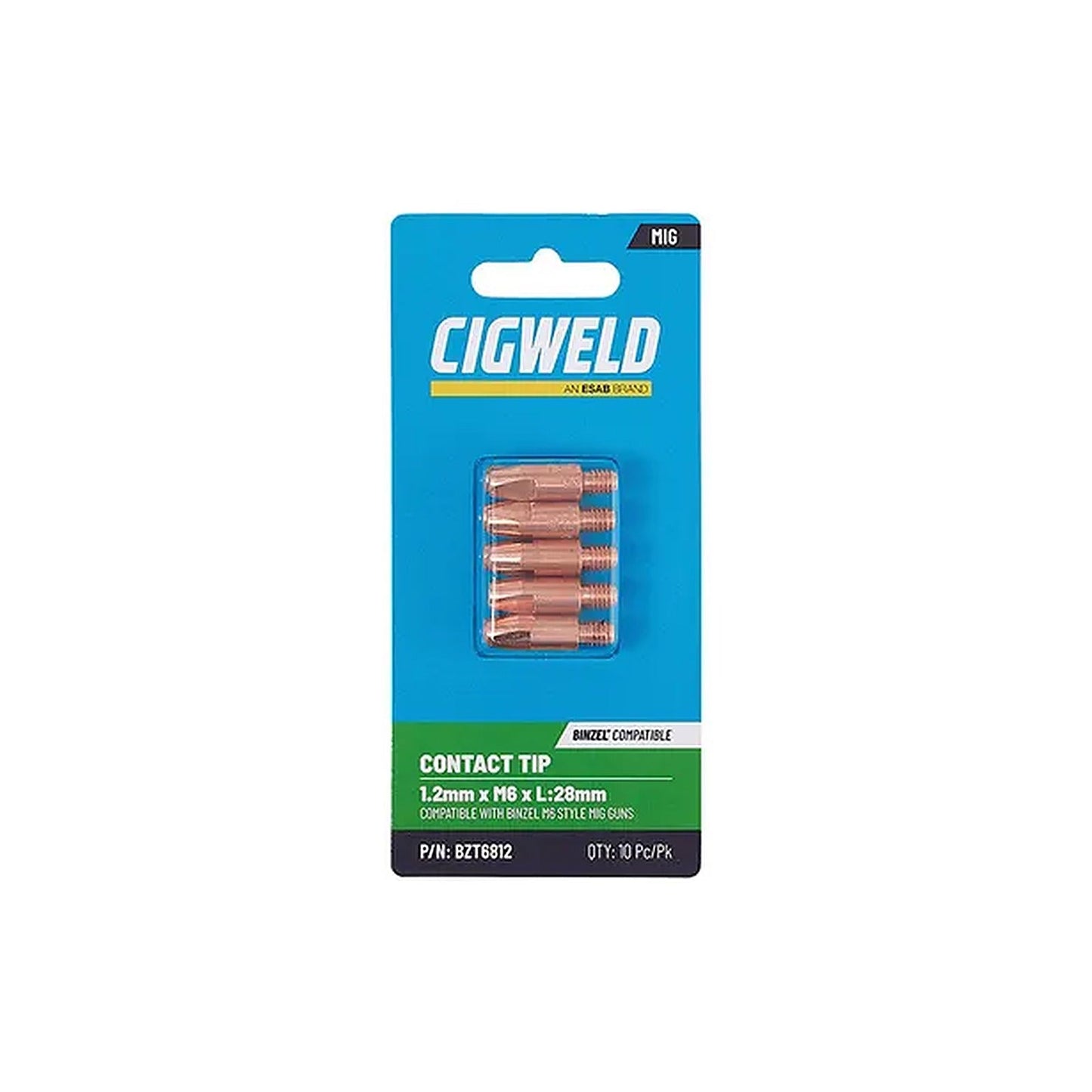 Cigweld BZL Contact Tip 1.2mm M6 x 28mm Binzel Compatible — 10 Pack BZT6812