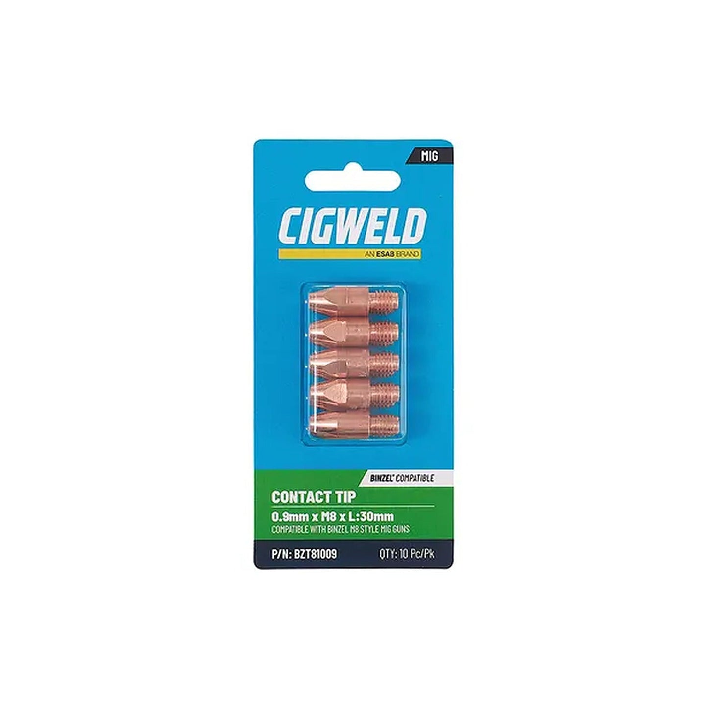 Cigweld BZL Contact Tip 0.9mm M8 x 30mm Binzel Compatible — 10 Pack BZT81009