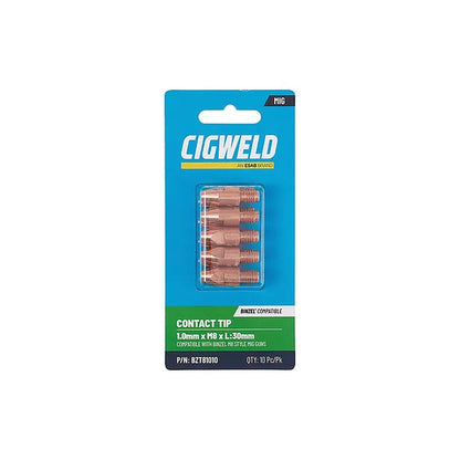 Cigweld BZL Contact Tip 1.0mm M8 x 30mm Suits BZL25/36 — 10 Pack BZT81010