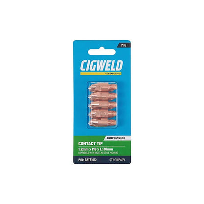 Cigweld BZL Contact Tip 1.2mm M8 x 30mm Suits BZL25/36 — 10 Pack BZT81012