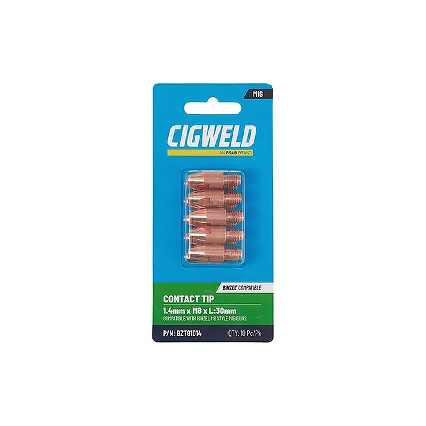 Cigweld BZL Contact Tip 1.4mm M8 x 30mm Suits BZL25/36 — 10 Pack BZT81014