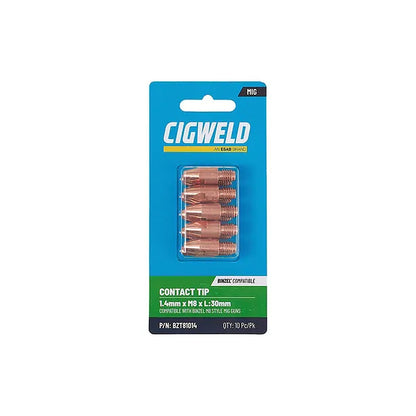 Cigweld BZL Contact Tip 1.4mm M8 x 30mm Suits BZL25/36 — 10 Pack BZT81014