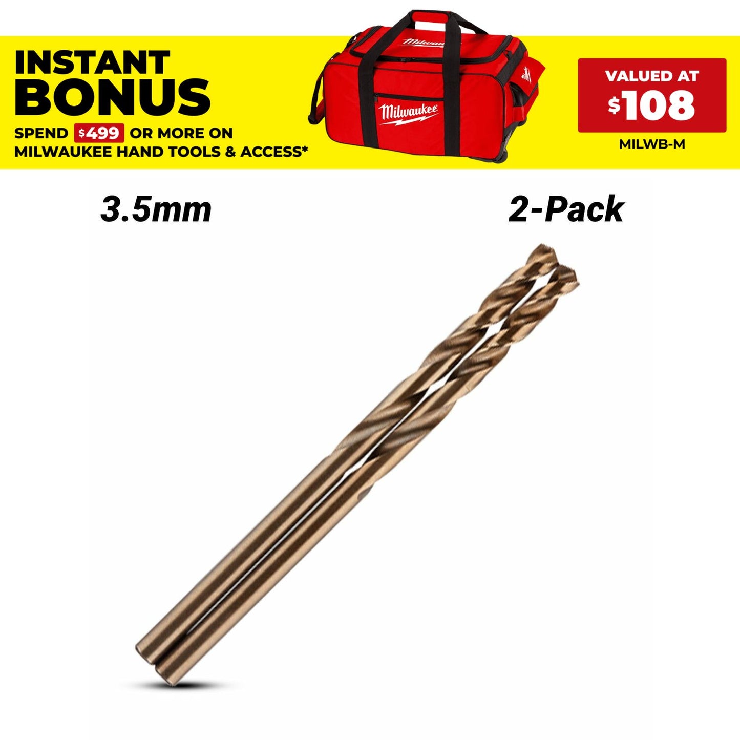 Milwaukee 48892507 2-Pack 3.5mm RED HELIX™ Cobalt Drill Bit