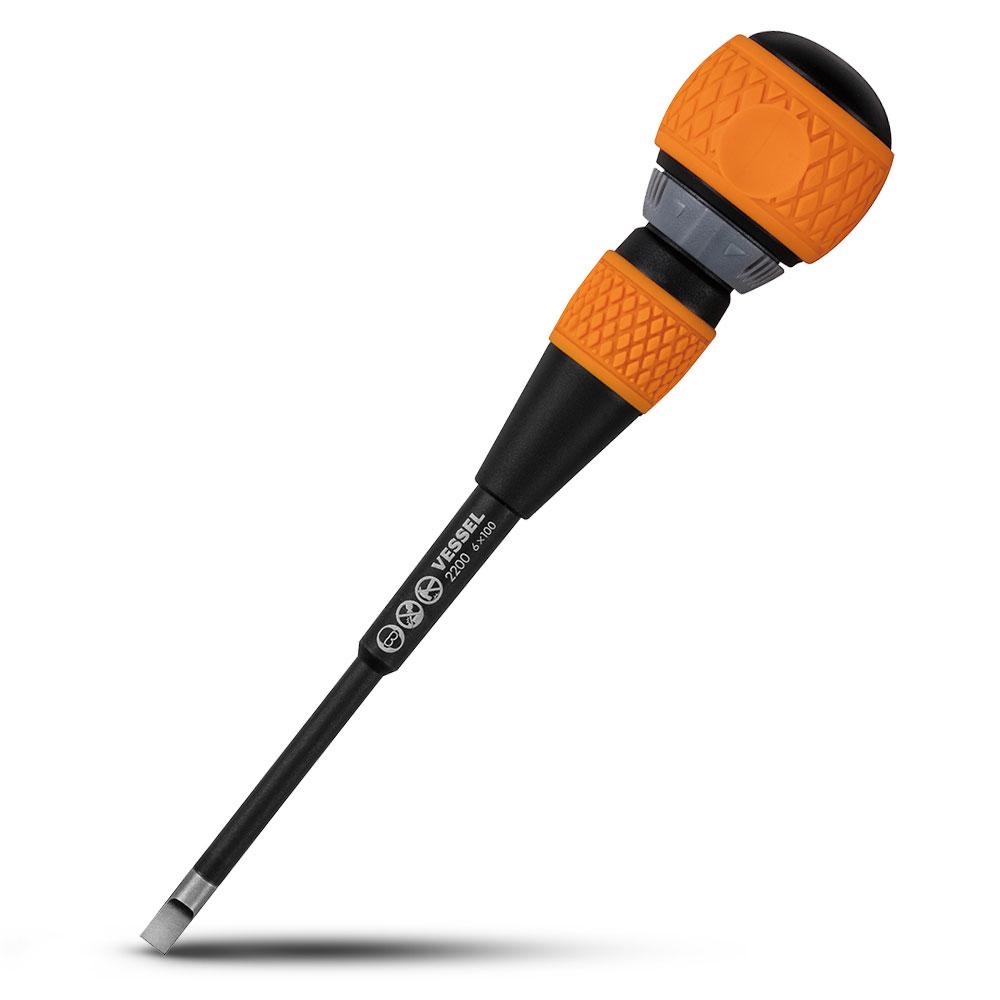 Vessel 6X100 Slotted 6mm x 100mm 36 Teeth Gear Ball Ratchet Flat Head Screwdriver