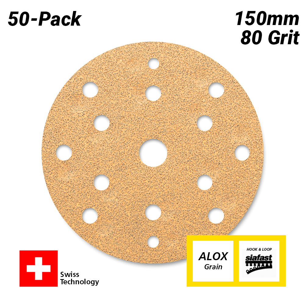 Sia Abrasives F03E02DD2Z 50-Pack 150mm 80 Grit Universal 15-Hole Hook & Loop Sanding Disc