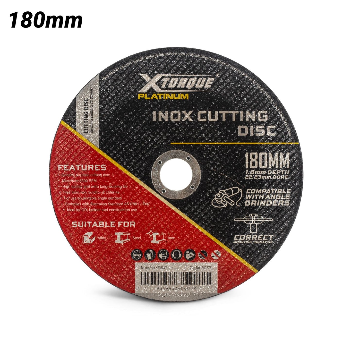 Xtorque XP180V2 Platinum 180mm x 1.6mm x 22.23mm Inox Cutting Disc