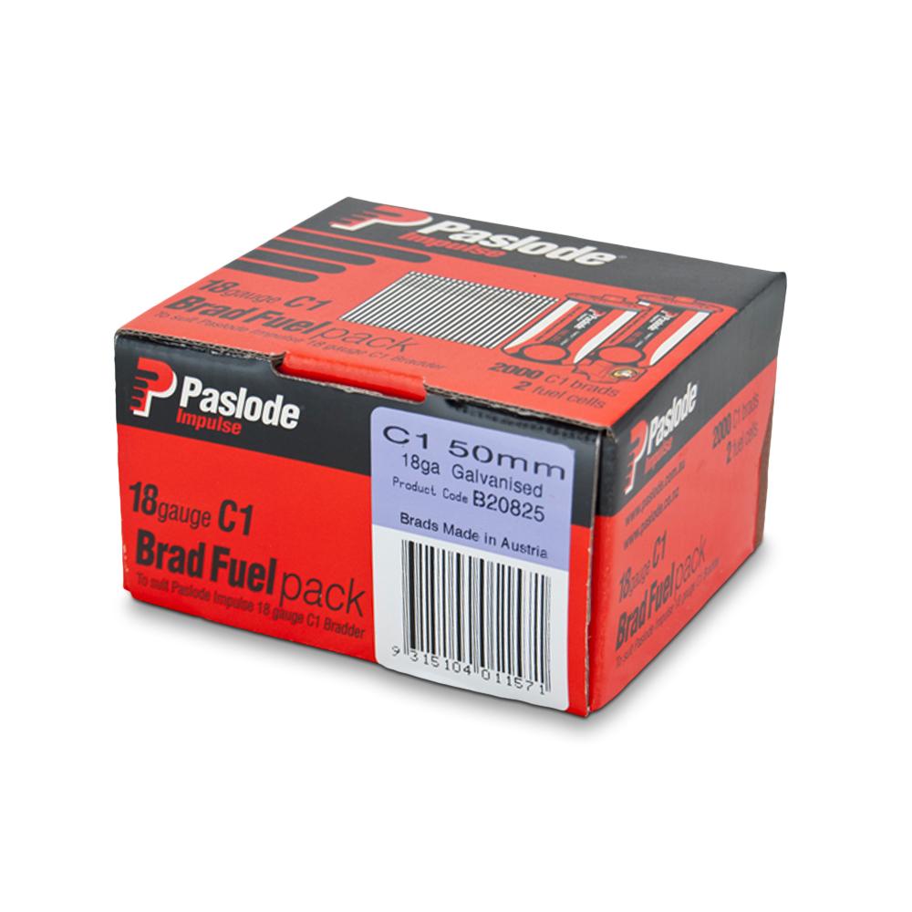 Paslode B20825 2000-Pack C1 50mm 18 Gauge Galvanised Brad Nails With Fuel