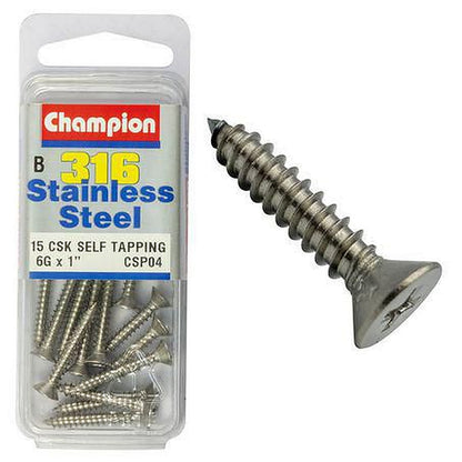 Champion Self Tapper Screw CSK Phillips Stainless Steel 3.5x25mm 316/A4 CSP04