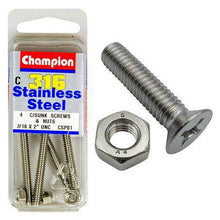 Champion Machine Screw & Nut CSK Phillips Stainless Steel 3/16inx2in 316/A4 CSP81