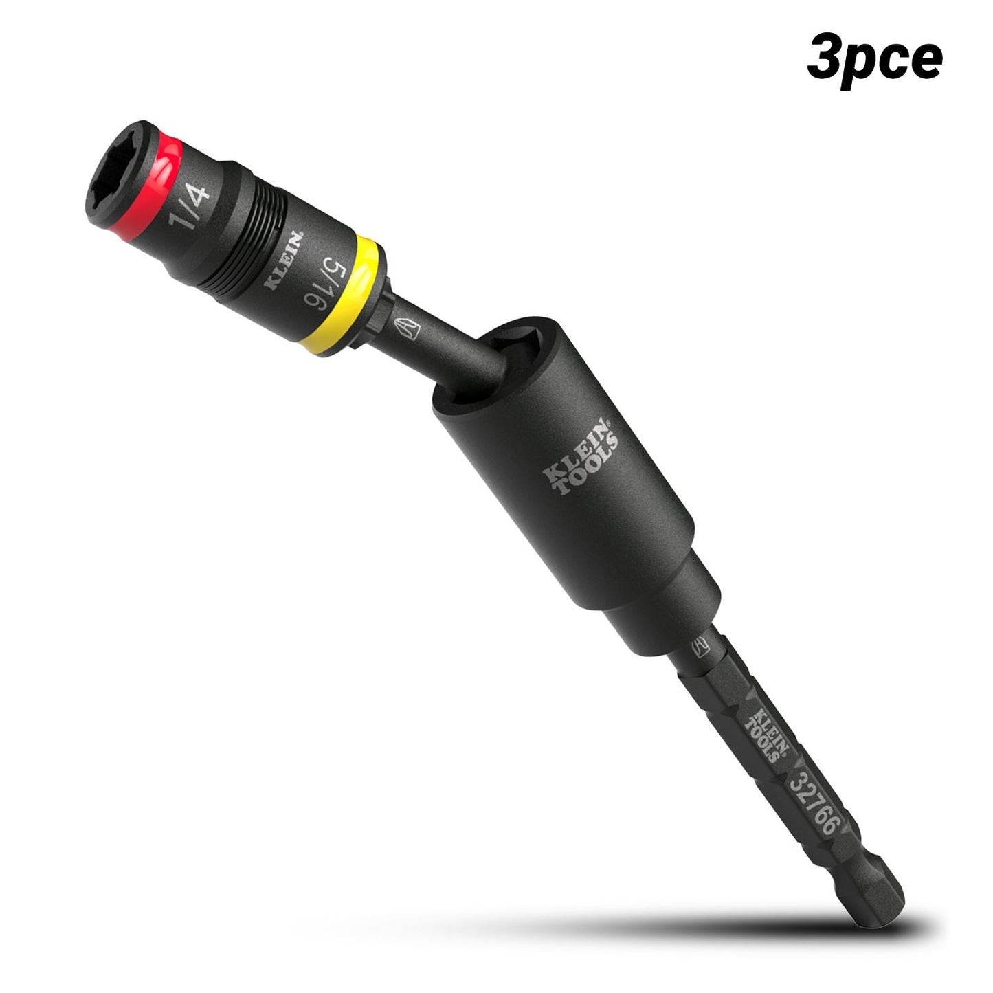 Klein A-32982 3pce 1/4"-5/16" Impact Flip Socket Set with 25° Swivel Adaptor