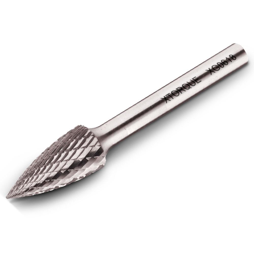Xtorque XG0618 6mm x 18mm 1/4" Shank Tungsten Carbide Tree Shape Arch Pointed Nose Double Cut Burr