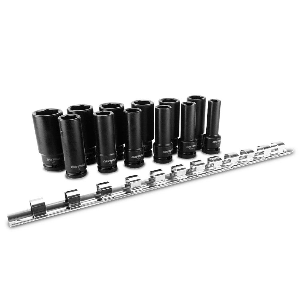 Daytona DDI1212 12pce 1/2" 6 Point 10-24mm Metric Deep Impact Socket Set On Rail