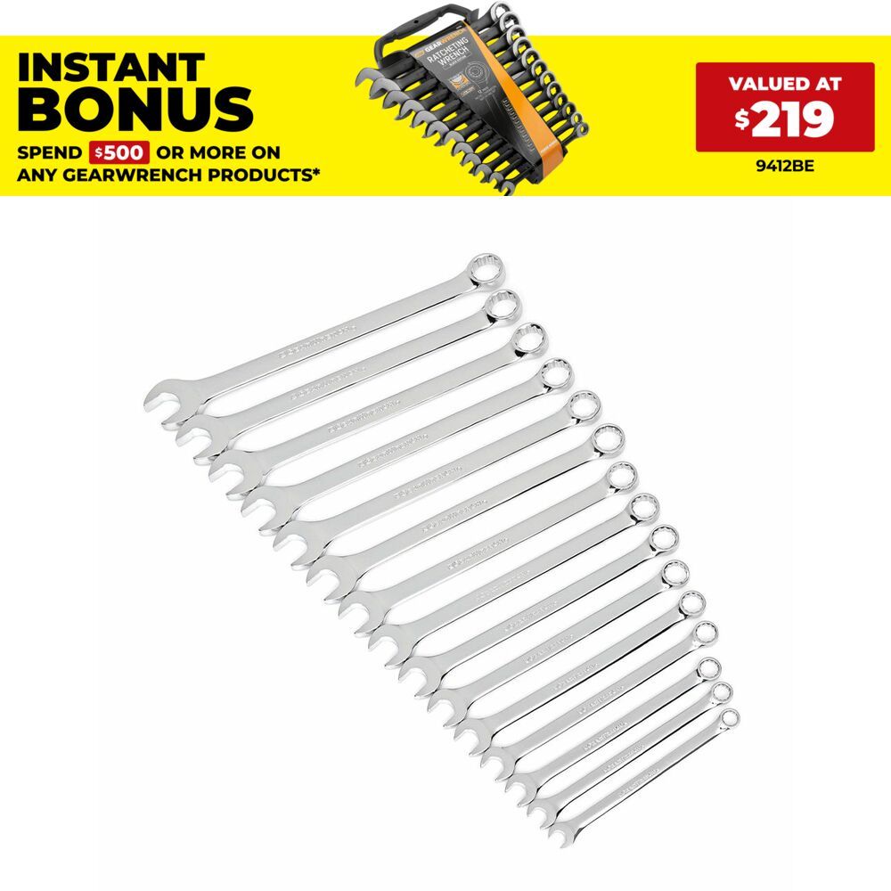 GEARWRENCH 81902 15pce Long Pattern Combination Non-Ratcheting Wrench Set