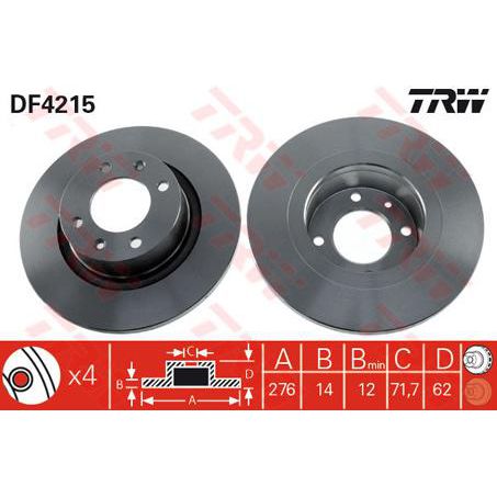 TRW Disc Brake Rotor Solid DF4215S