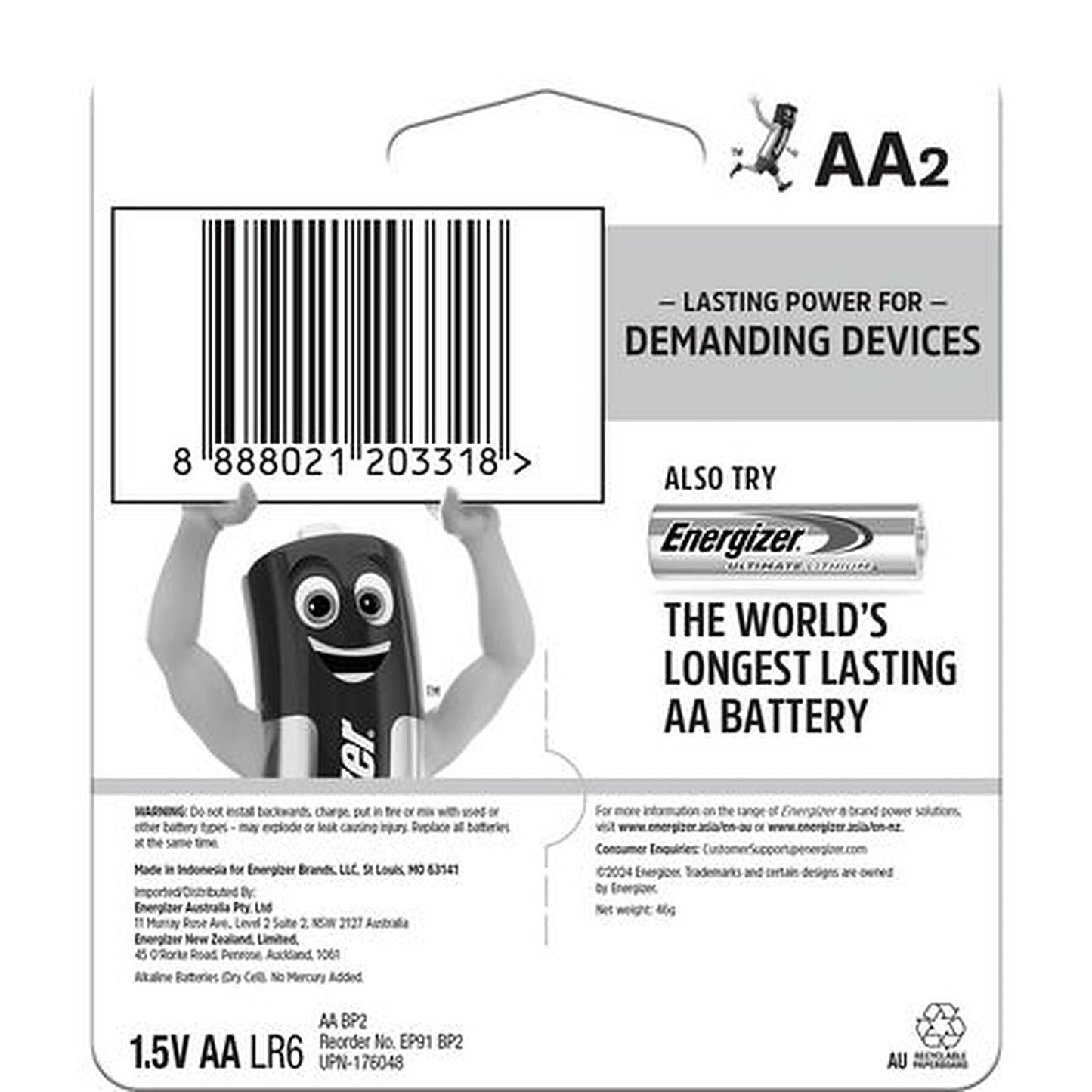 Energizer AAA Battery Max Plus — 2 Pack E000001000