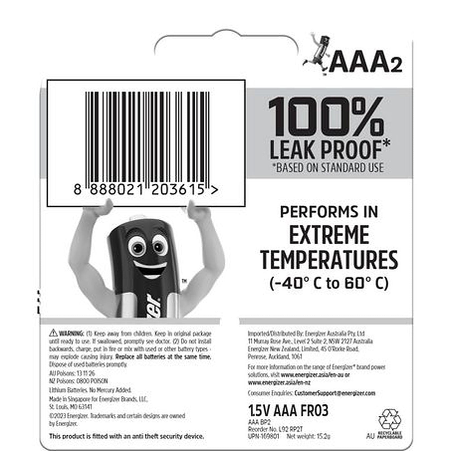 Energizer AAA Battery Ultimate Lithium — 2 Pack E000027100