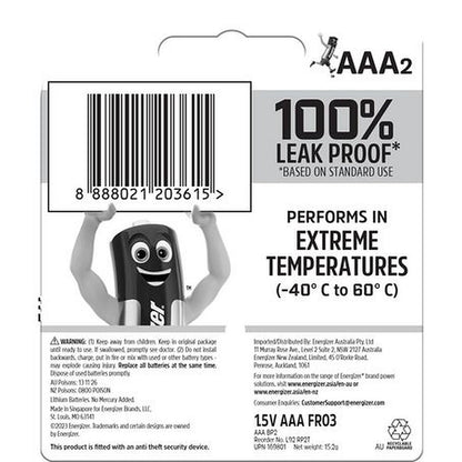 Energizer AAA Battery Ultimate Lithium — 2 Pack E000027100