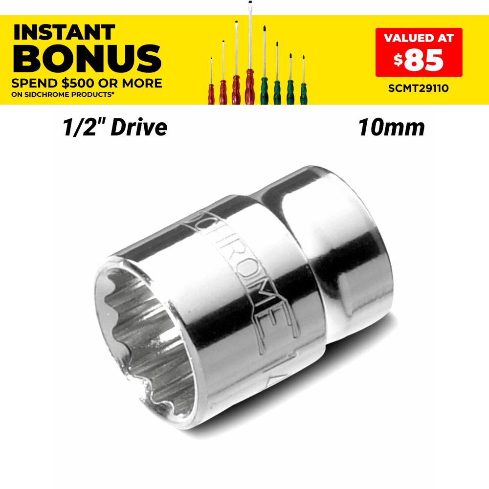 Sidchrome SCMT14227 10mm x 1/2" Drive Metric 12 Point Standard Socket