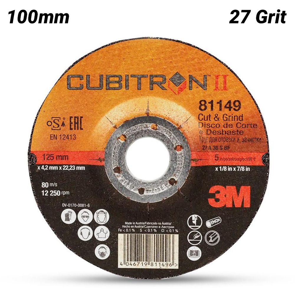3M XC991078269 100mm (4") Cubitron II T27 27 Grit Cut and Grind Wheel