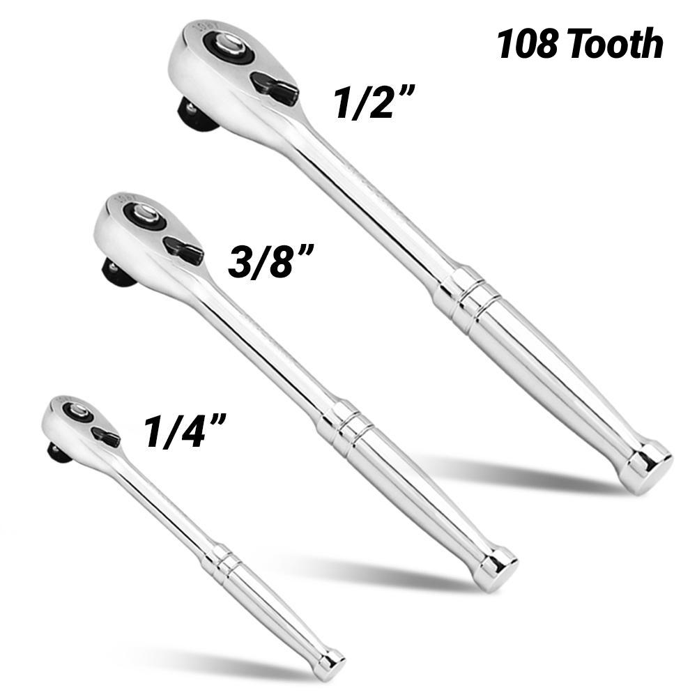 Daytona DRH3PK 3-Pack Professional Series 1/2", 1/4" & 3/8" Drive 108T Reversible Ratchet Handle Set
