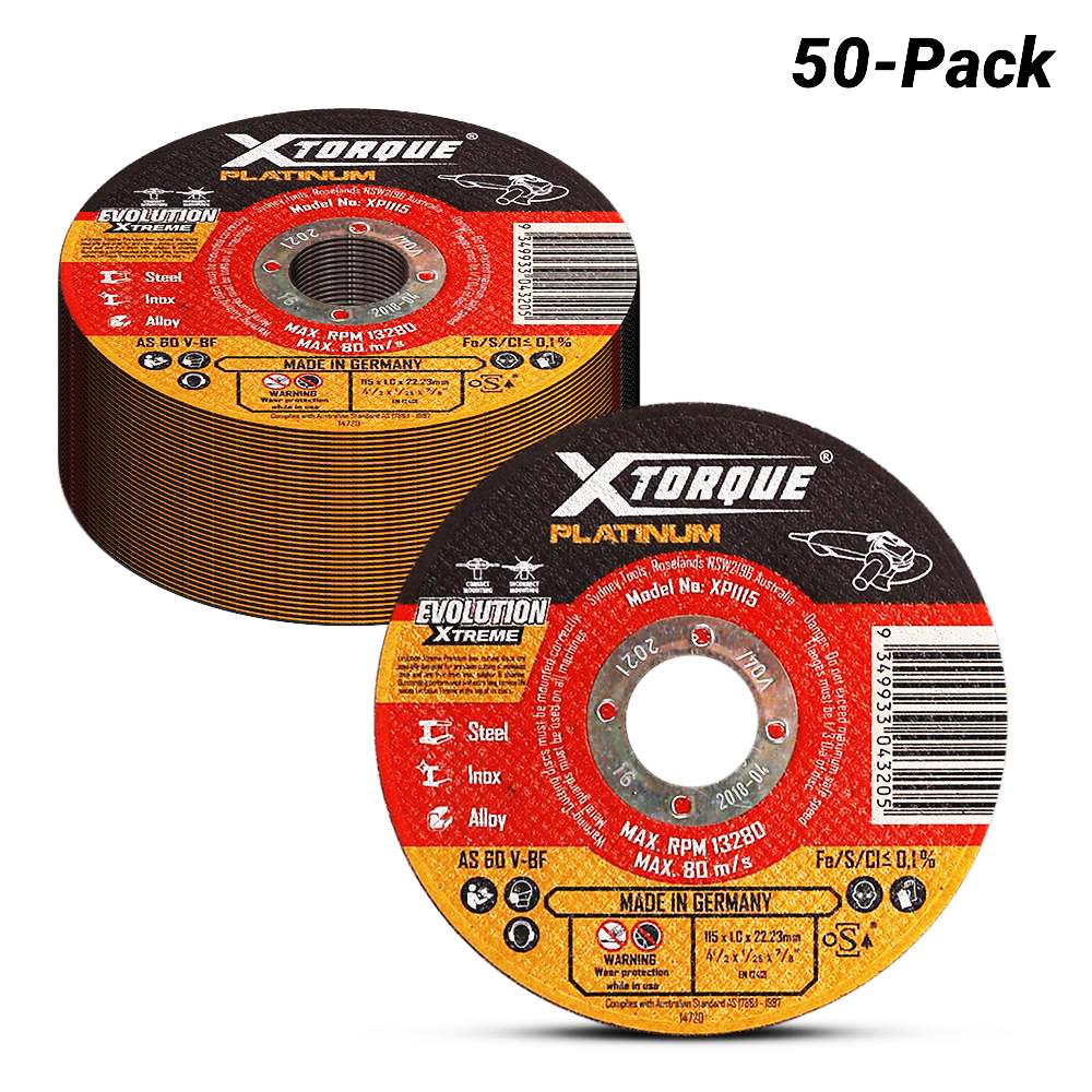 Xtorque XPI115-50 Platinum 50-Pack 115mm (4.5") 1.0mm Platinum Inox Cutting Disc - MADE IN GERMANY