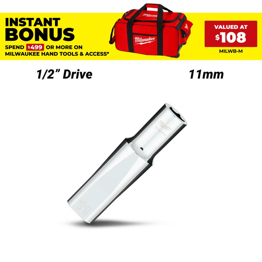 Milwaukee 45349135 1/2" Drive 11mm Metric 6 Point Deep Socket