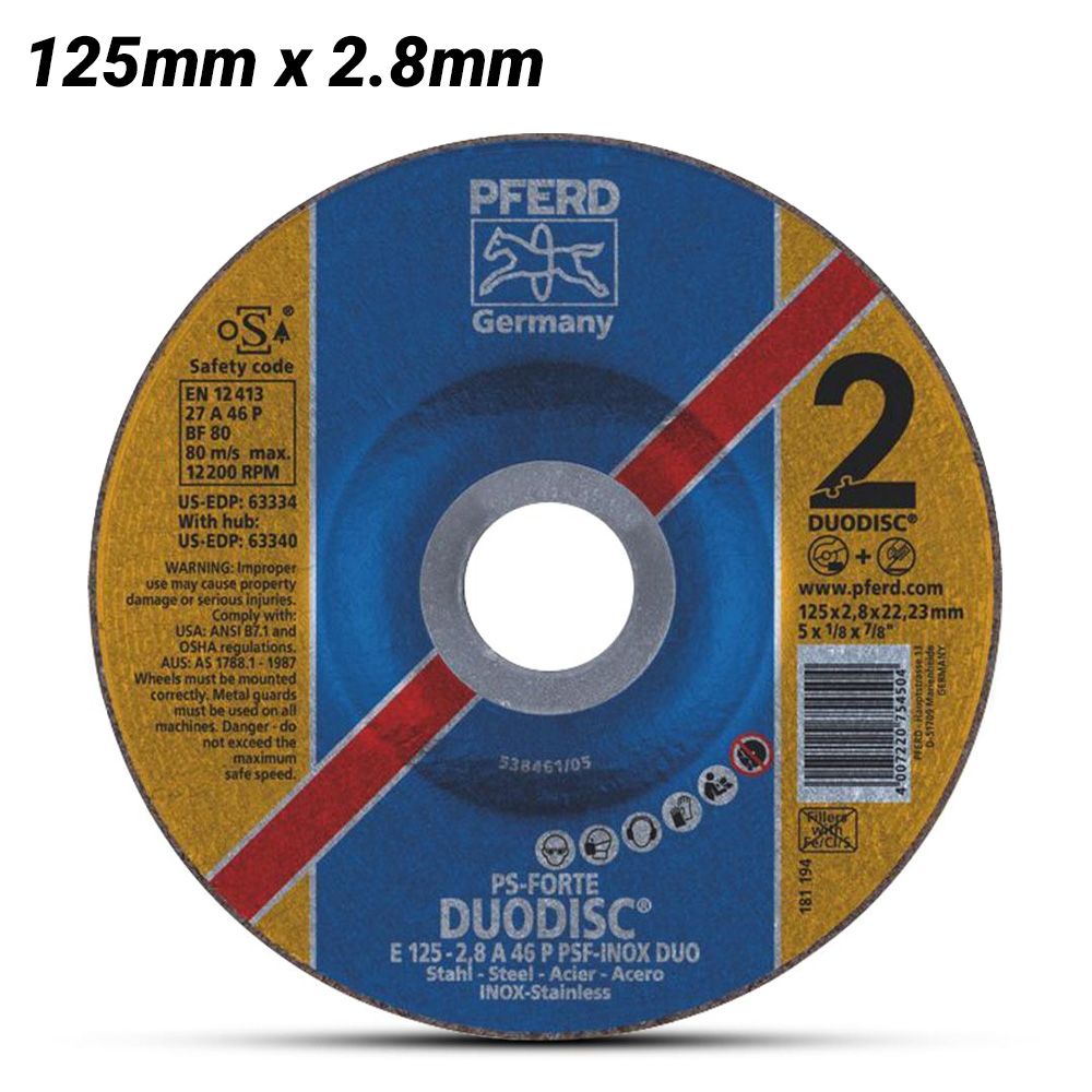 PFERD 62012620 125mm (5") 2.8mm DUODISC 2-In-1 Cut-Off & Grind Wheel Inox / Steel 2.8mm