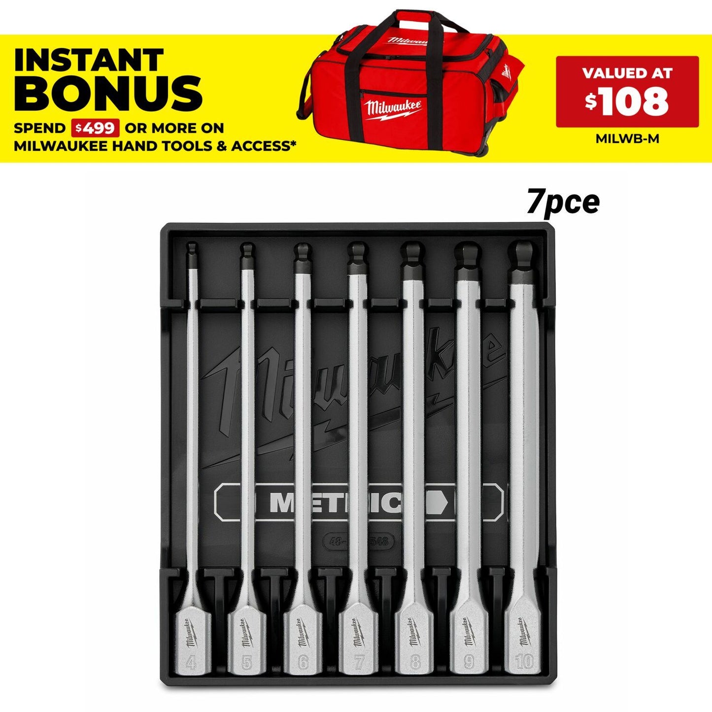 Milwaukee 4932500436 7pce 3/8” Drive Metric Hex Long Ball End Bit Socket Set