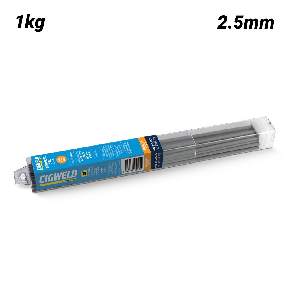 Cigweld WES316125 WeldSkill 316L 2.5mm Stainless Steel Welding Electrodes 1.0kg Pack
