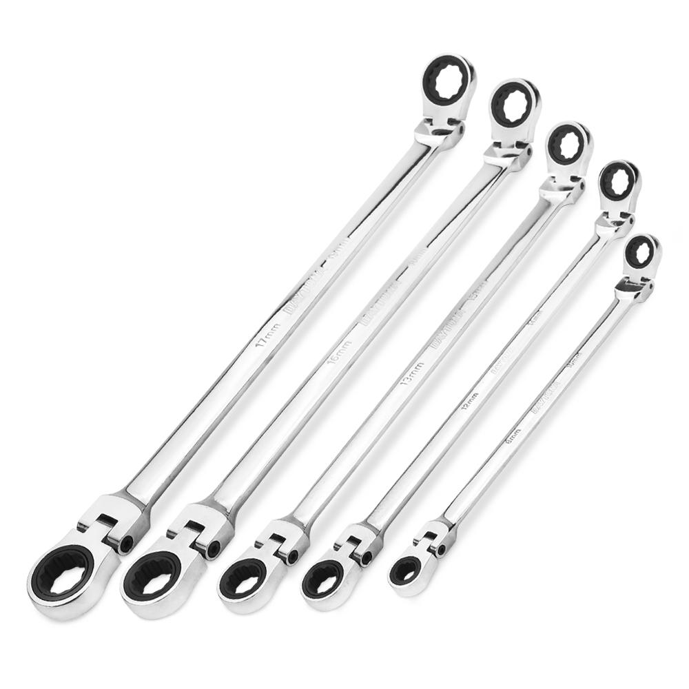 Daytona D5PFAS 5pce Metric Extra Long Flexible Ratcheting End Ring Spanner Set