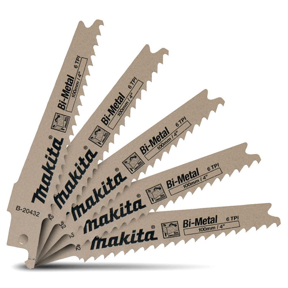Makita B-20432 5-Pack 100mm 6TPI Bi-Metal Reciprocating Blades for Wood