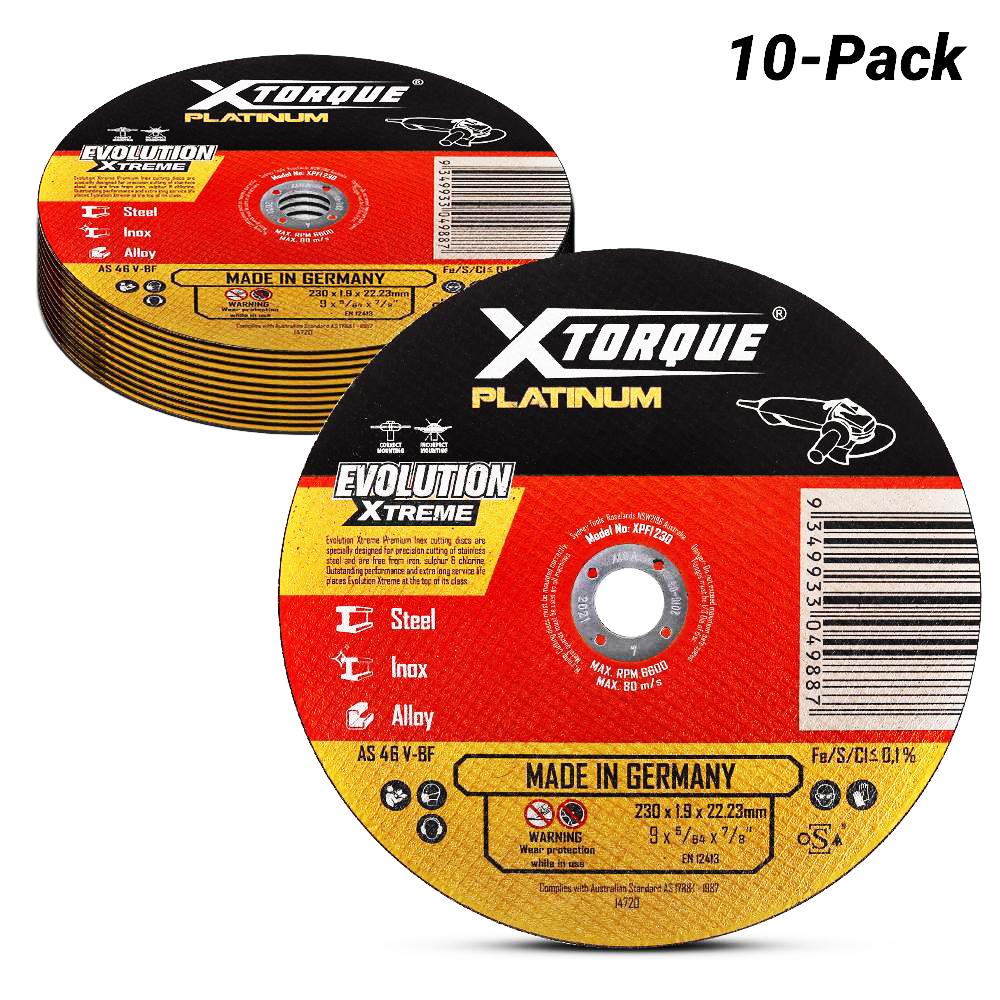 Xtorque XPFI230-10 Platinum 10-Pack 230mm (9") 1.9mm Flat Center Platinum Inox Cutting Disc - MADE IN GERMANY