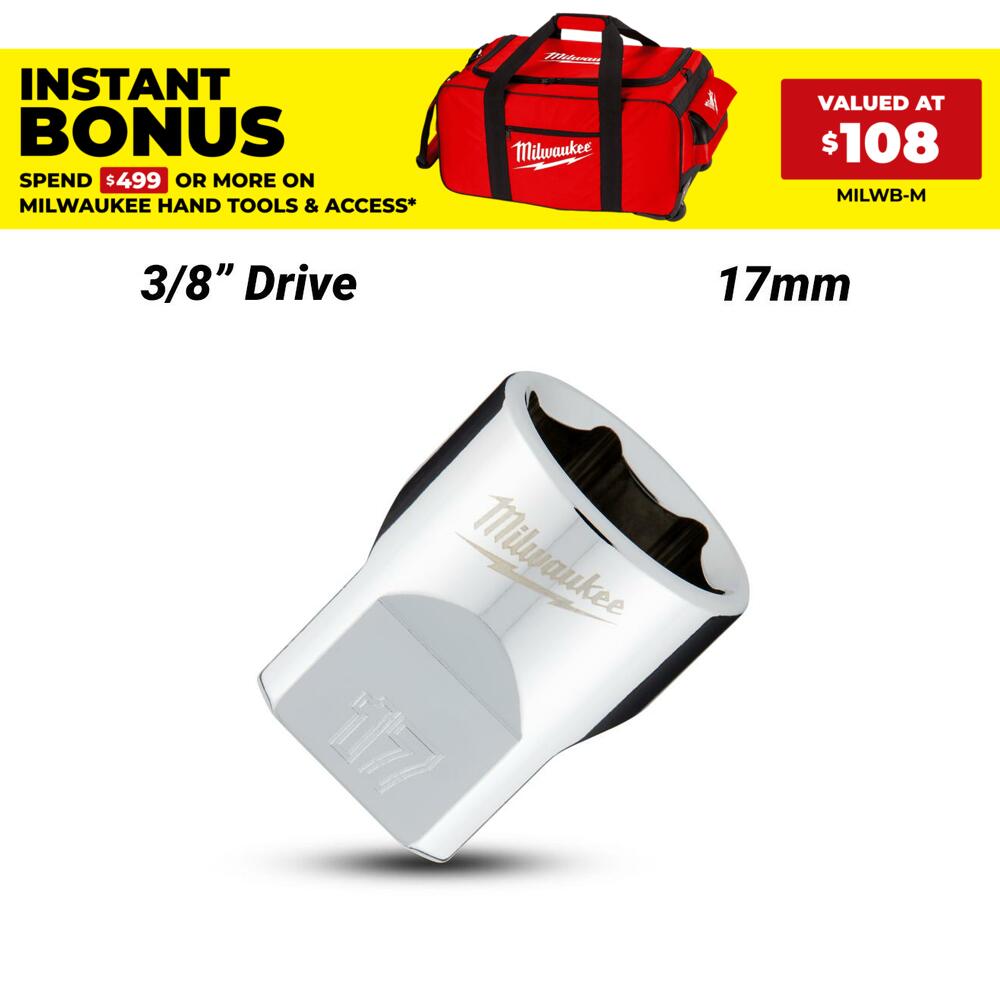 Milwaukee 45349087 3/8’’ Drive 17mm Metric 6-Point Standard Socket