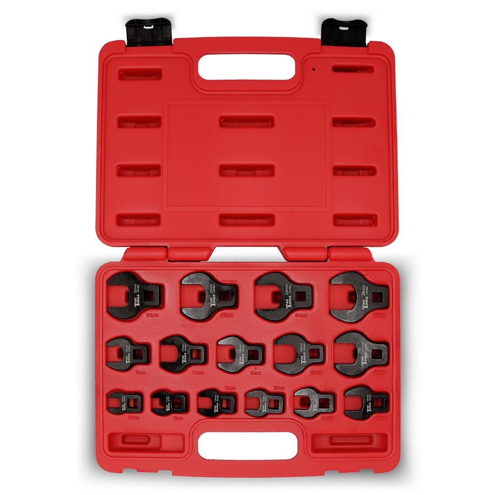 T&E Tools BCF55M 15pce 10-26mm (3/8") Drive Metric Open End Crowsfoot Wrench Set