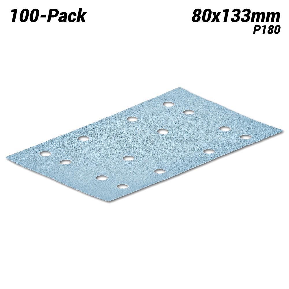 Festool 497122 (STF 80 x 133 P180 GR/100x) 100-Pack 80mm x 133mm 14 Hole P180 Grit Granat Abrasive Sheets